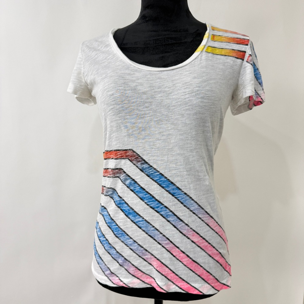 Nollie Graphic Tee Womens Medium White‎ Rainbow Stripe Slub Knit Lightweight